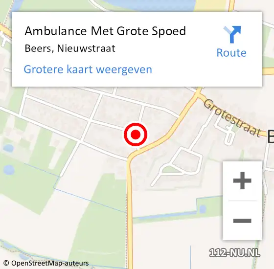 Locatie op kaart van de 112 melding: Ambulance Met Grote Spoed Naar Beers, Nieuwstraat op 8 april 2019 08:07