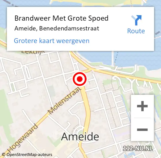 Locatie op kaart van de 112 melding: Brandweer Met Grote Spoed Naar Ameide, Benedendamsestraat op 8 april 2019 09:18