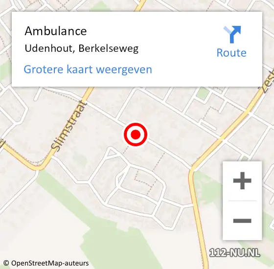 Locatie op kaart van de 112 melding: Ambulance Udenhout, Berkelseweg op 8 april 2019 09:26