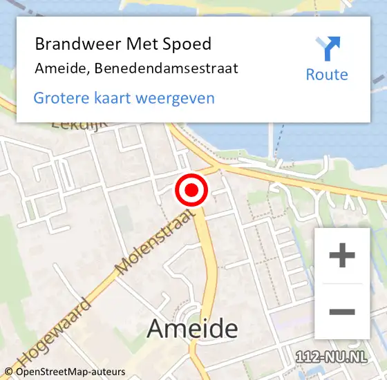 Locatie op kaart van de 112 melding: Brandweer Met Spoed Naar Ameide, Benedendamsestraat op 8 april 2019 10:26