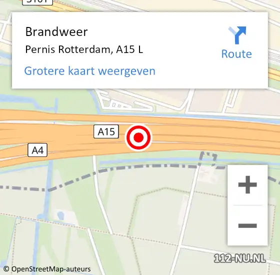 Locatie op kaart van de 112 melding: Brandweer Pernis Rotterdam, A15 L op 8 april 2019 12:07