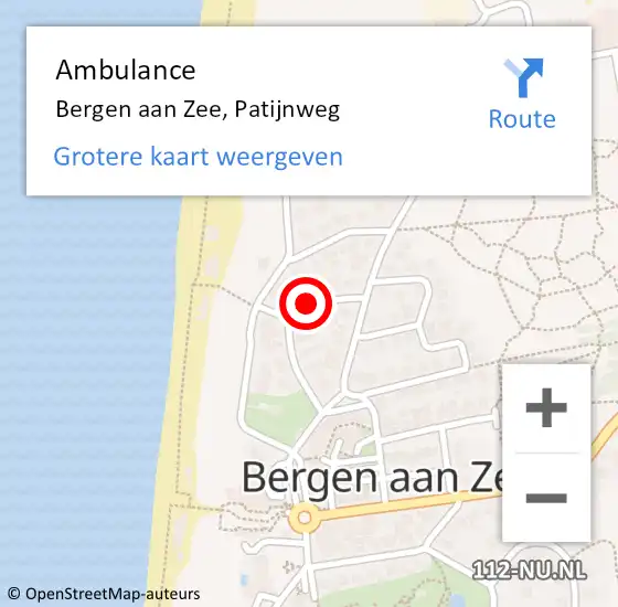 Locatie op kaart van de 112 melding: Ambulance Bergen aan Zee, Patijnweg op 8 april 2019 13:07