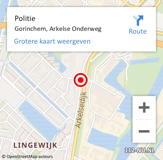 Locatie op kaart van de 112 melding: Politie Gorinchem, Arkelse Onderweg op 8 april 2019 14:34