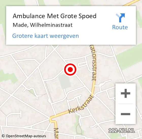 Locatie op kaart van de 112 melding: Ambulance Met Grote Spoed Naar Made, Wilhelminastraat op 8 april 2019 15:02