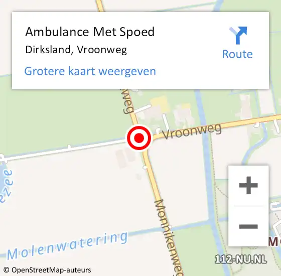 Locatie op kaart van de 112 melding: Ambulance Met Spoed Naar Dirksland, Vroonweg op 8 april 2019 15:44