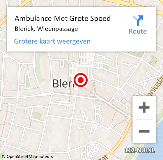 Locatie op kaart van de 112 melding: Ambulance Met Grote Spoed Naar Blerick, Wieenpassage op 8 april 2019 16:08