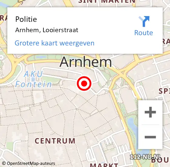 Locatie op kaart van de 112 melding: Politie Arnhem, Looierstraat op 8 april 2019 16:46