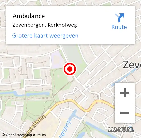 Locatie op kaart van de 112 melding: Ambulance Zevenbergen, Kerkhofweg op 8 april 2019 17:30