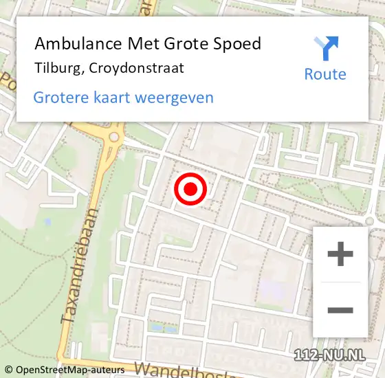 Locatie op kaart van de 112 melding: Ambulance Met Grote Spoed Naar Tilburg, Croydonstraat op 8 april 2019 21:49