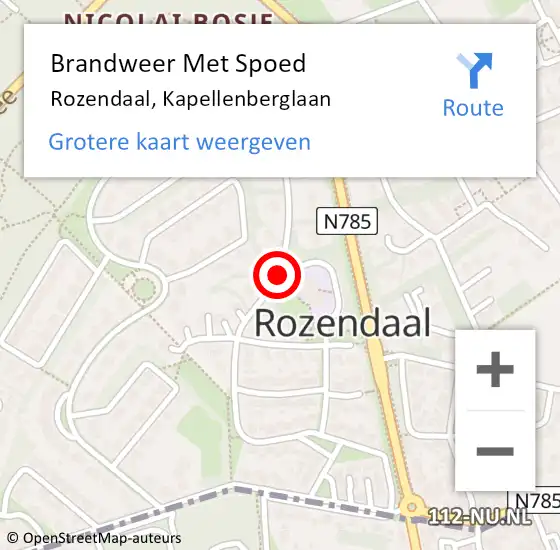 Locatie op kaart van de 112 melding: Brandweer Met Spoed Naar Rozendaal, Kapellenberglaan op 9 april 2019 00:02