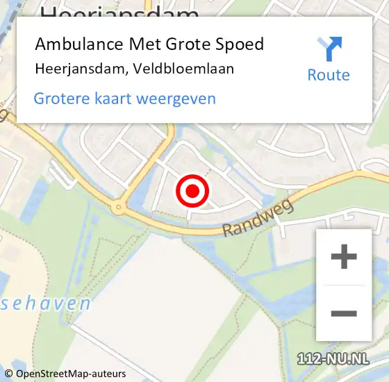 Locatie op kaart van de 112 melding: Ambulance Met Grote Spoed Naar Heerjansdam, Veldbloemlaan op 9 april 2019 07:09