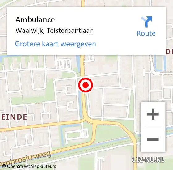 Locatie op kaart van de 112 melding: Ambulance Waalwijk, Teisterbantlaan op 9 april 2019 08:41