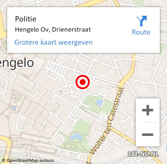 Locatie op kaart van de 112 melding: Politie Hengelo Ov, Drienerstraat op 9 april 2019 09:49