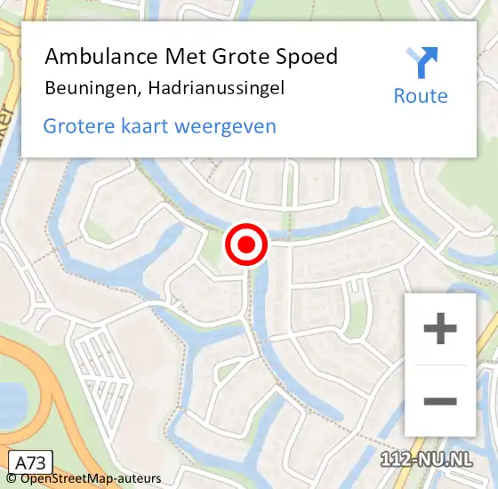 Locatie op kaart van de 112 melding: Ambulance Met Grote Spoed Naar Beuningen, Hadrianussingel op 9 april 2019 10:33