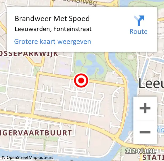 Locatie op kaart van de 112 melding: Brandweer Met Spoed Naar Leeuwarden, Fonteinstraat op 9 april 2019 10:42