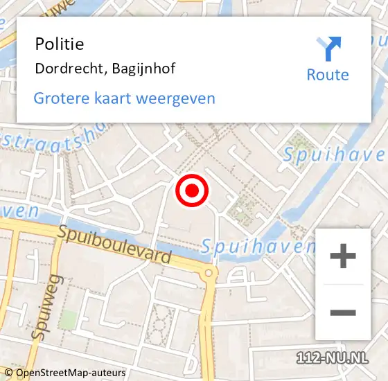 Locatie op kaart van de 112 melding: Politie Dordrecht, Bagijnhof op 9 april 2019 10:58