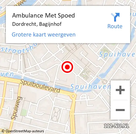 Locatie op kaart van de 112 melding: Ambulance Met Spoed Naar Dordrecht, Bagijnhof op 9 april 2019 11:00