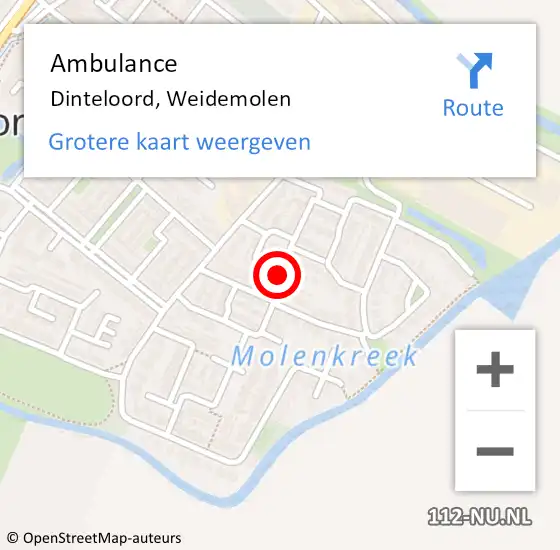 Locatie op kaart van de 112 melding: Ambulance Dinteloord, Weidemolen op 9 april 2019 11:21