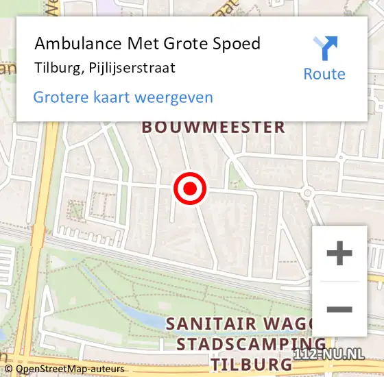 Locatie op kaart van de 112 melding: Ambulance Met Grote Spoed Naar Tilburg, Pijlijserstraat op 9 april 2019 12:54