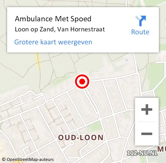 Locatie op kaart van de 112 melding: Ambulance Met Spoed Naar Loon op Zand, Van Hornestraat op 9 april 2019 19:18