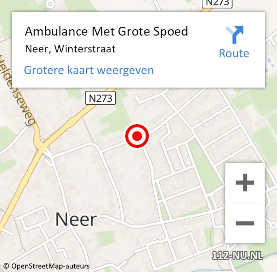 Locatie op kaart van de 112 melding: Ambulance Met Grote Spoed Naar Neer, Winterstraat op 9 april 2019 21:52