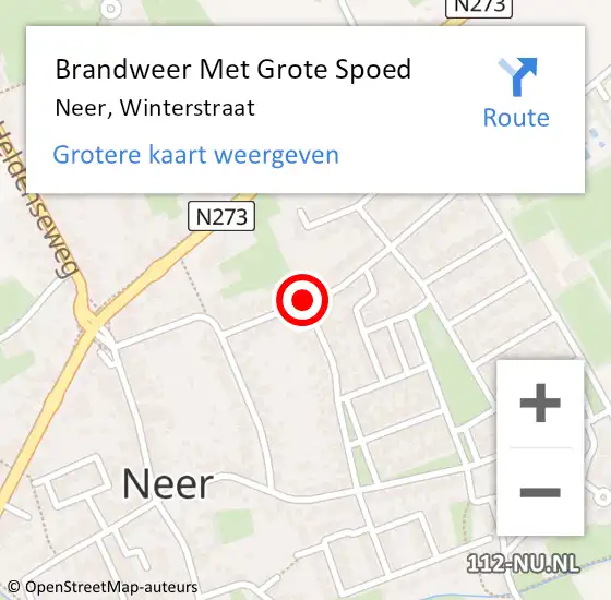 Locatie op kaart van de 112 melding: Brandweer Met Grote Spoed Naar Neer, Winterstraat op 9 april 2019 21:56