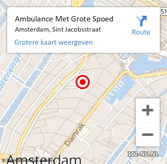 Locatie op kaart van de 112 melding: Ambulance Met Grote Spoed Naar Amsterdam, Sint Jacobsstraat op 9 april 2019 22:08