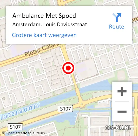 Locatie op kaart van de 112 melding: Ambulance Met Spoed Naar Amsterdam, Louis Davidsstraat op 9 april 2019 22:42