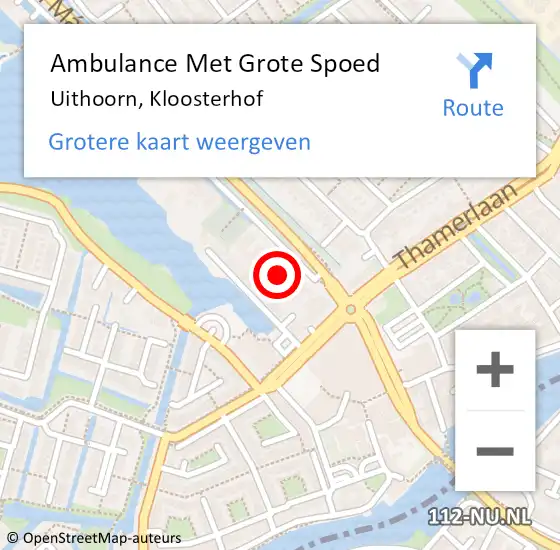 Locatie op kaart van de 112 melding: Ambulance Met Grote Spoed Naar Uithoorn, Kloosterhof op 9 april 2019 23:54