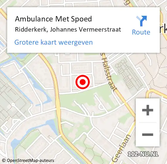 Locatie op kaart van de 112 melding: Ambulance Met Spoed Naar Ridderkerk, Johannes Vermeerstraat op 10 april 2019 02:14