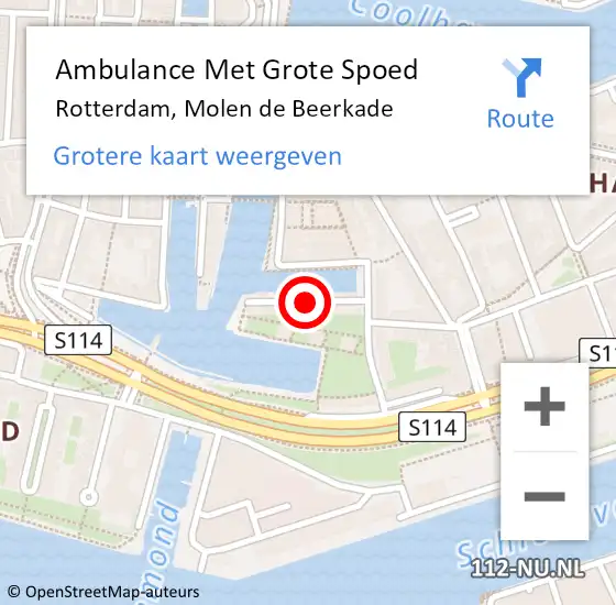 Locatie op kaart van de 112 melding: Ambulance Met Grote Spoed Naar Rotterdam, Molen de Beerkade op 10 april 2019 02:28
