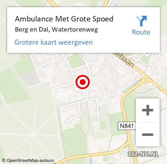 Locatie op kaart van de 112 melding: Ambulance Met Grote Spoed Naar Berg en Dal, Watertorenweg op 10 april 2019 03:00
