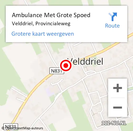 Locatie op kaart van de 112 melding: Ambulance Met Grote Spoed Naar Velddriel, Provincialeweg op 10 april 2019 08:04
