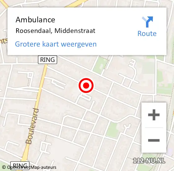 Locatie op kaart van de 112 melding: Ambulance Roosendaal, Middenstraat op 10 april 2019 08:25