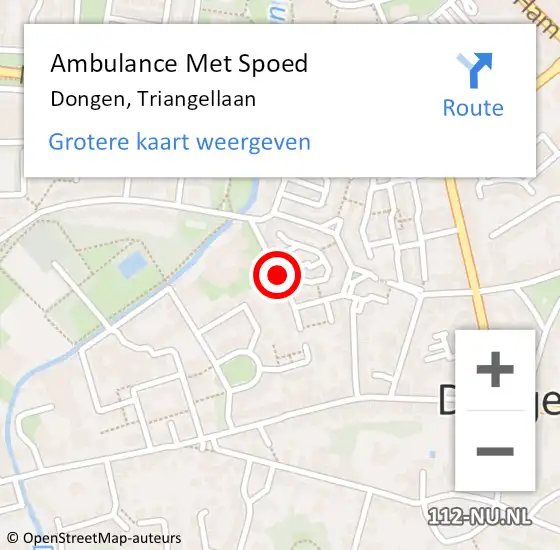 Locatie op kaart van de 112 melding: Ambulance Met Spoed Naar Dongen, Triangellaan op 10 april 2019 09:46