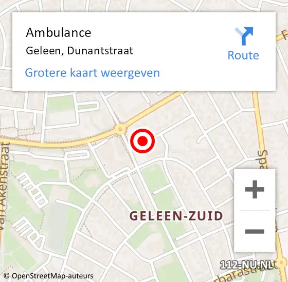 Locatie op kaart van de 112 melding: Ambulance Geleen, Dunantstraat op 28 maart 2014 20:31