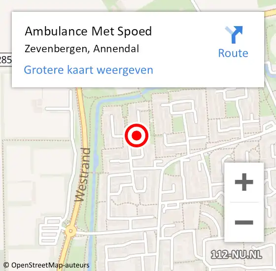 Locatie op kaart van de 112 melding: Ambulance Met Spoed Naar Zevenbergen, Annendal op 10 april 2019 10:41