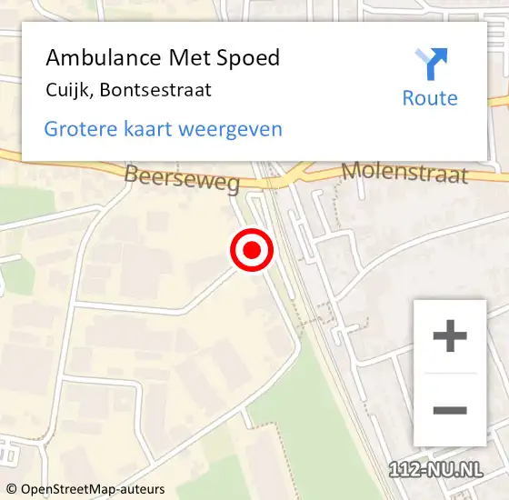Locatie op kaart van de 112 melding: Ambulance Met Spoed Naar Cuijk, Bontsestraat op 10 april 2019 12:43