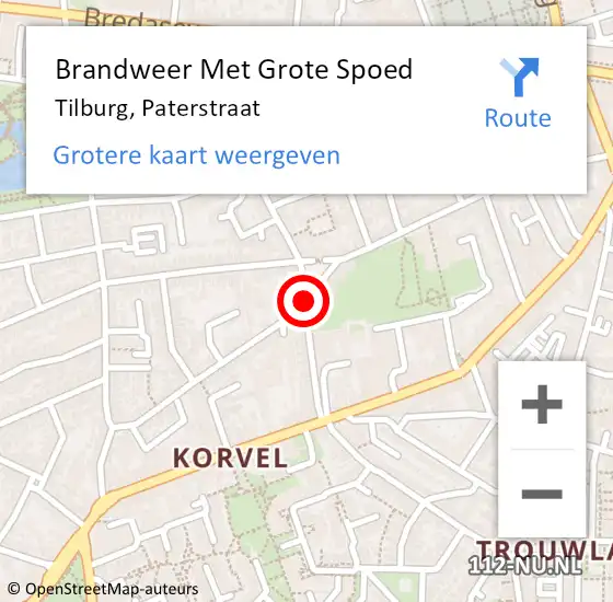 Locatie op kaart van de 112 melding: Brandweer Met Grote Spoed Naar Tilburg, Paterstraat op 10 april 2019 14:32