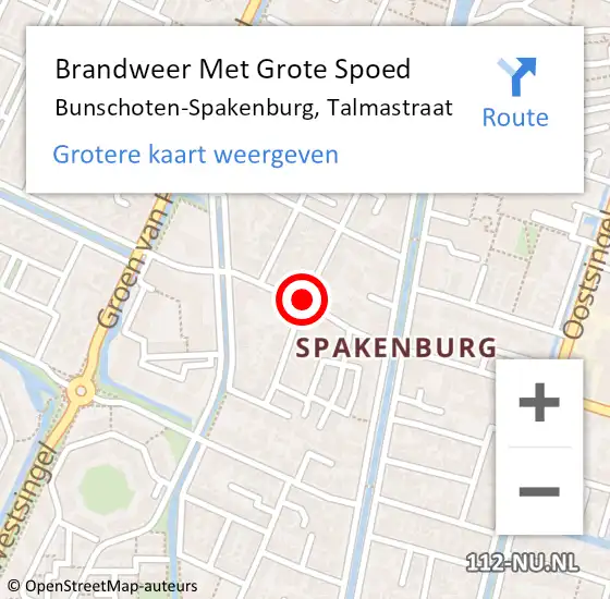 Locatie op kaart van de 112 melding: Brandweer Met Grote Spoed Naar Bunschoten-Spakenburg, Talmastraat op 10 april 2019 14:41