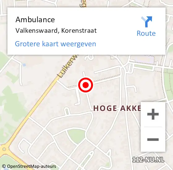 Locatie op kaart van de 112 melding: Ambulance Valkenswaard, Korenstraat op 10 april 2019 15:45