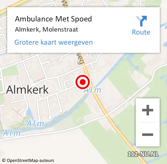 Locatie op kaart van de 112 melding: Ambulance Met Spoed Naar Almkerk, Molenstraat op 10 april 2019 16:12