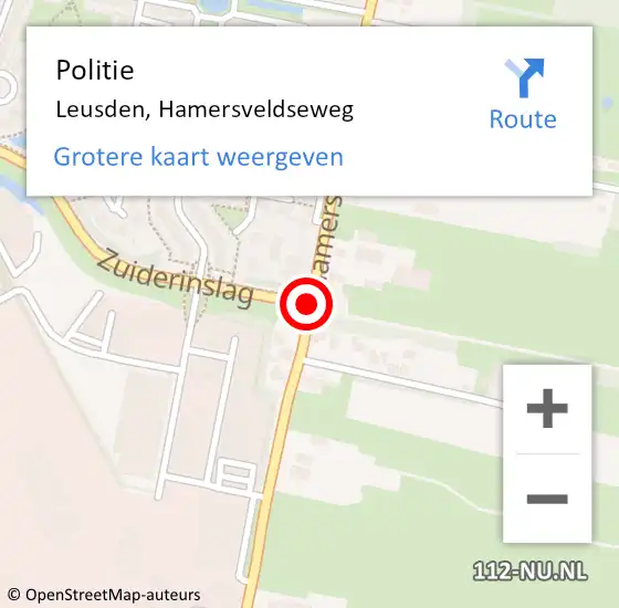 Locatie op kaart van de 112 melding: Politie Leusden, Hamersveldseweg op 10 april 2019 18:06