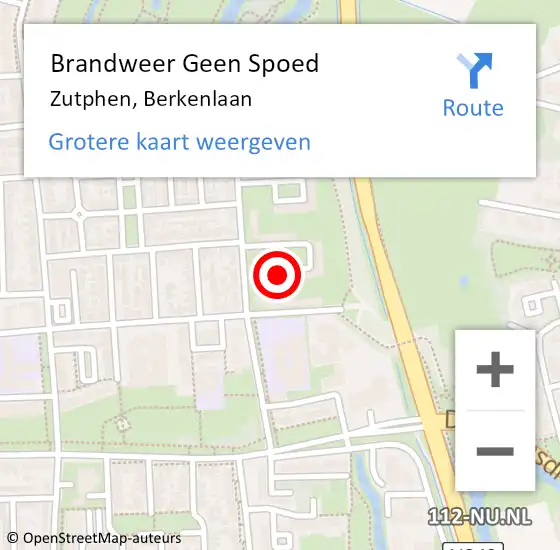 Locatie op kaart van de 112 melding: Brandweer Geen Spoed Naar Zutphen, Berkenlaan op 10 april 2019 18:08