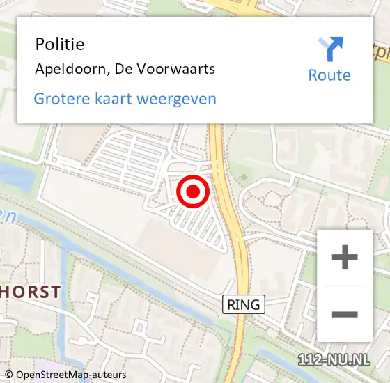 Locatie op kaart van de 112 melding: Politie Apeldoorn, De Voorwaarts op 10 april 2019 18:41