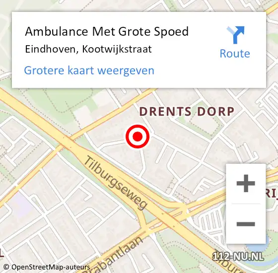 Locatie op kaart van de 112 melding: Ambulance Met Grote Spoed Naar Eindhoven, Kootwijkstraat op 10 april 2019 19:31