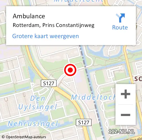 Locatie op kaart van de 112 melding: Ambulance Rotterdam, Prins Constantijnweg op 10 april 2019 19:46