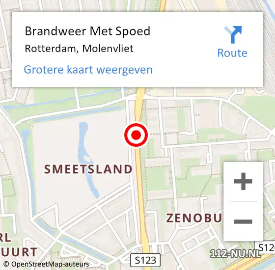 Locatie op kaart van de 112 melding: Brandweer Met Spoed Naar Rotterdam, Molenvliet op 10 april 2019 19:46