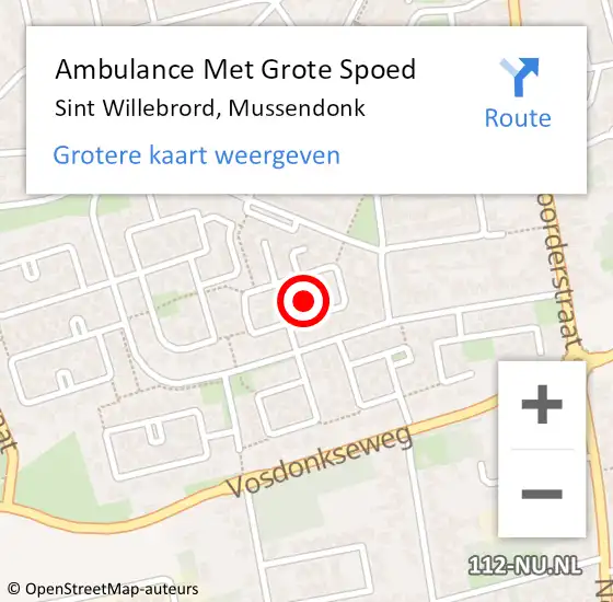 Locatie op kaart van de 112 melding: Ambulance Met Grote Spoed Naar Sint Willebrord, Mussendonk op 10 april 2019 21:27