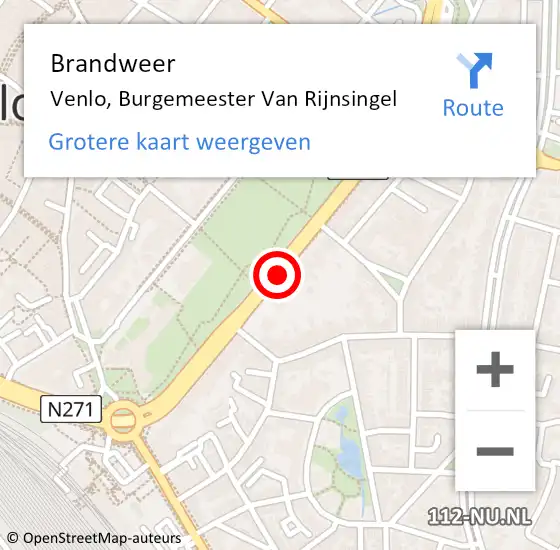 Locatie op kaart van de 112 melding: Brandweer Venlo, Burgemeester Van Rijnsingel op 10 april 2019 22:12